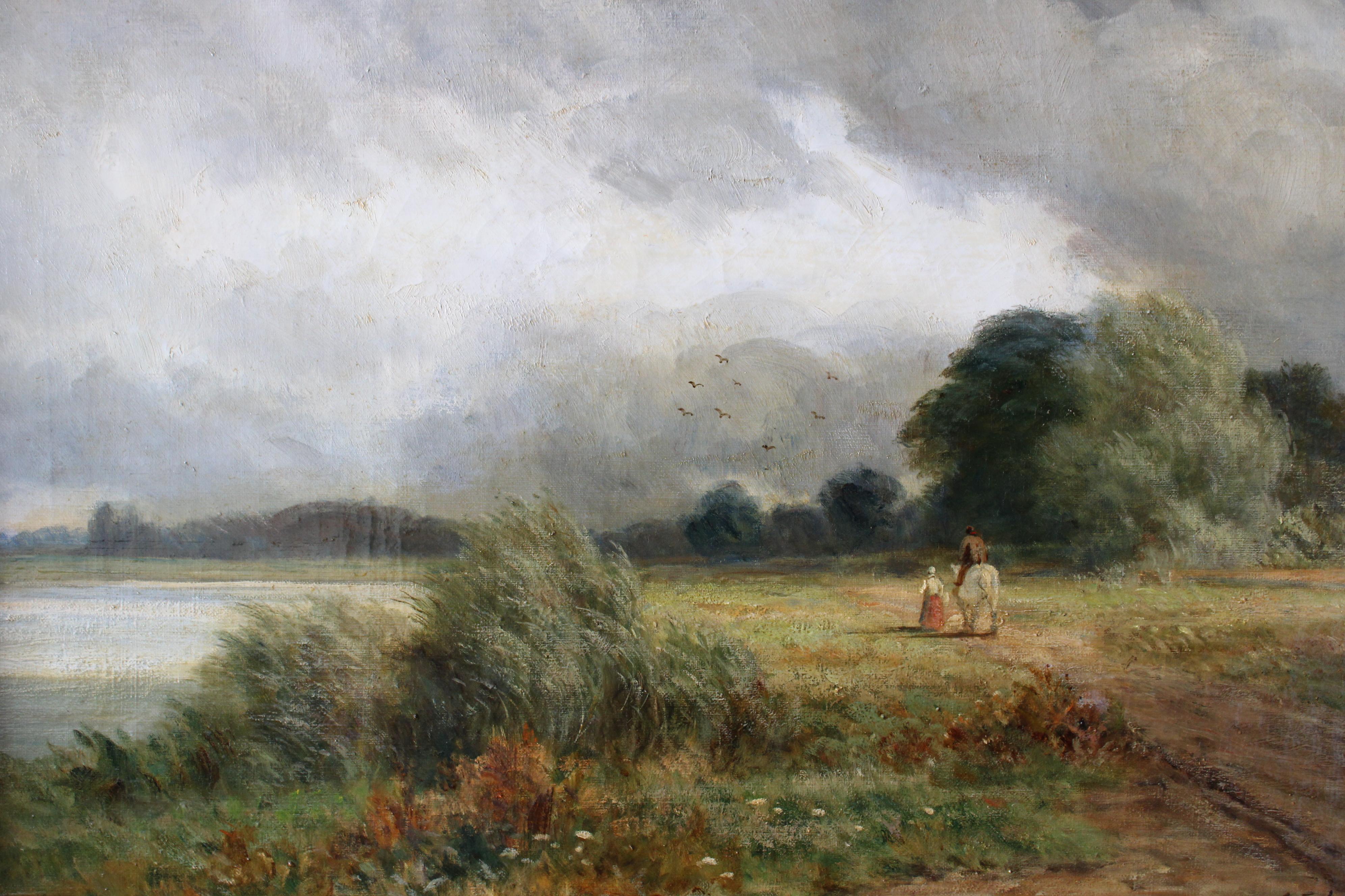 Antike englische viktorianische pastorale Landschaft Ölgemälde Charles Edward Johnson im Angebot 6