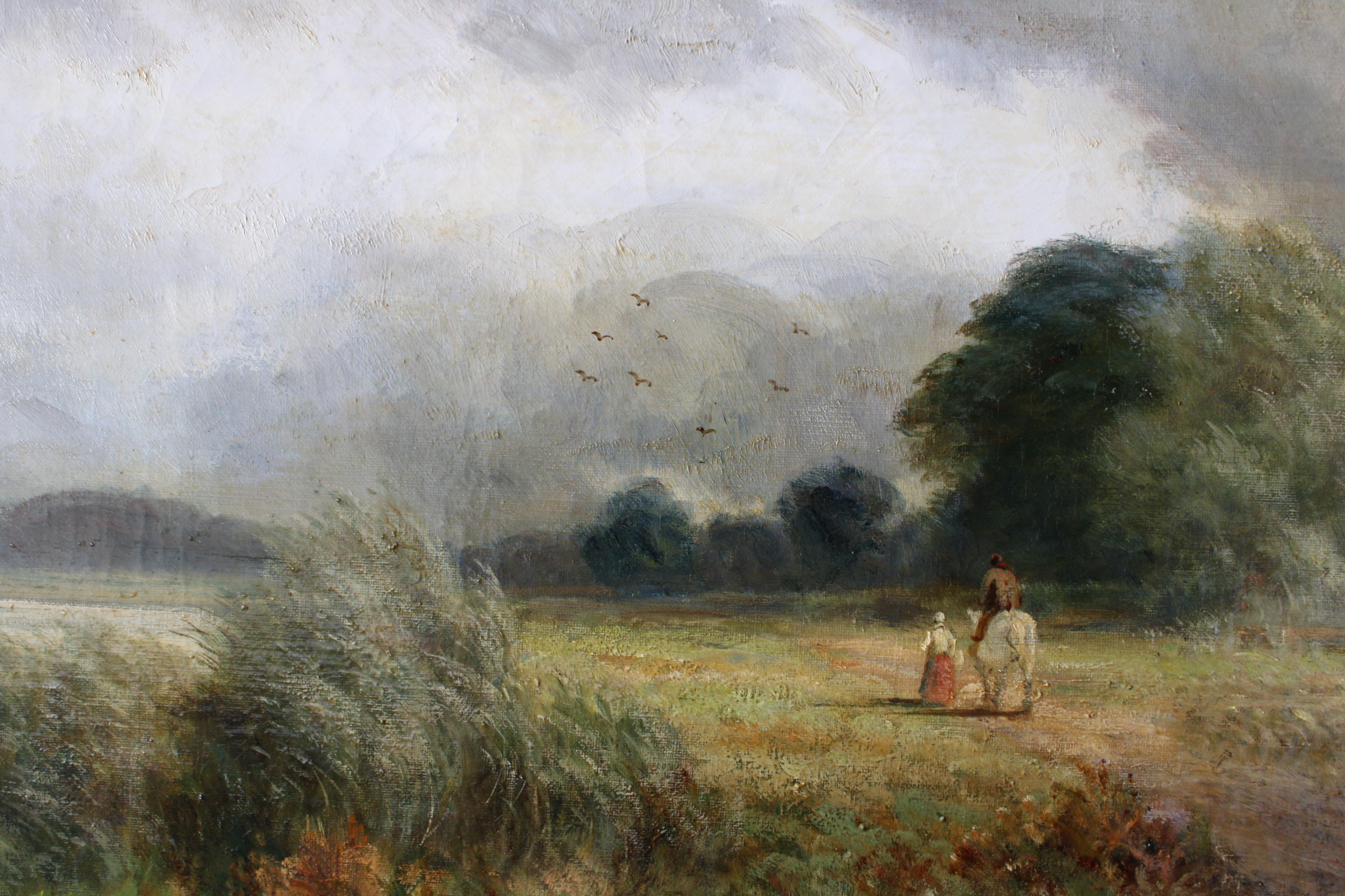 Antike englische viktorianische pastorale Landschaft Ölgemälde Charles Edward Johnson im Angebot 7