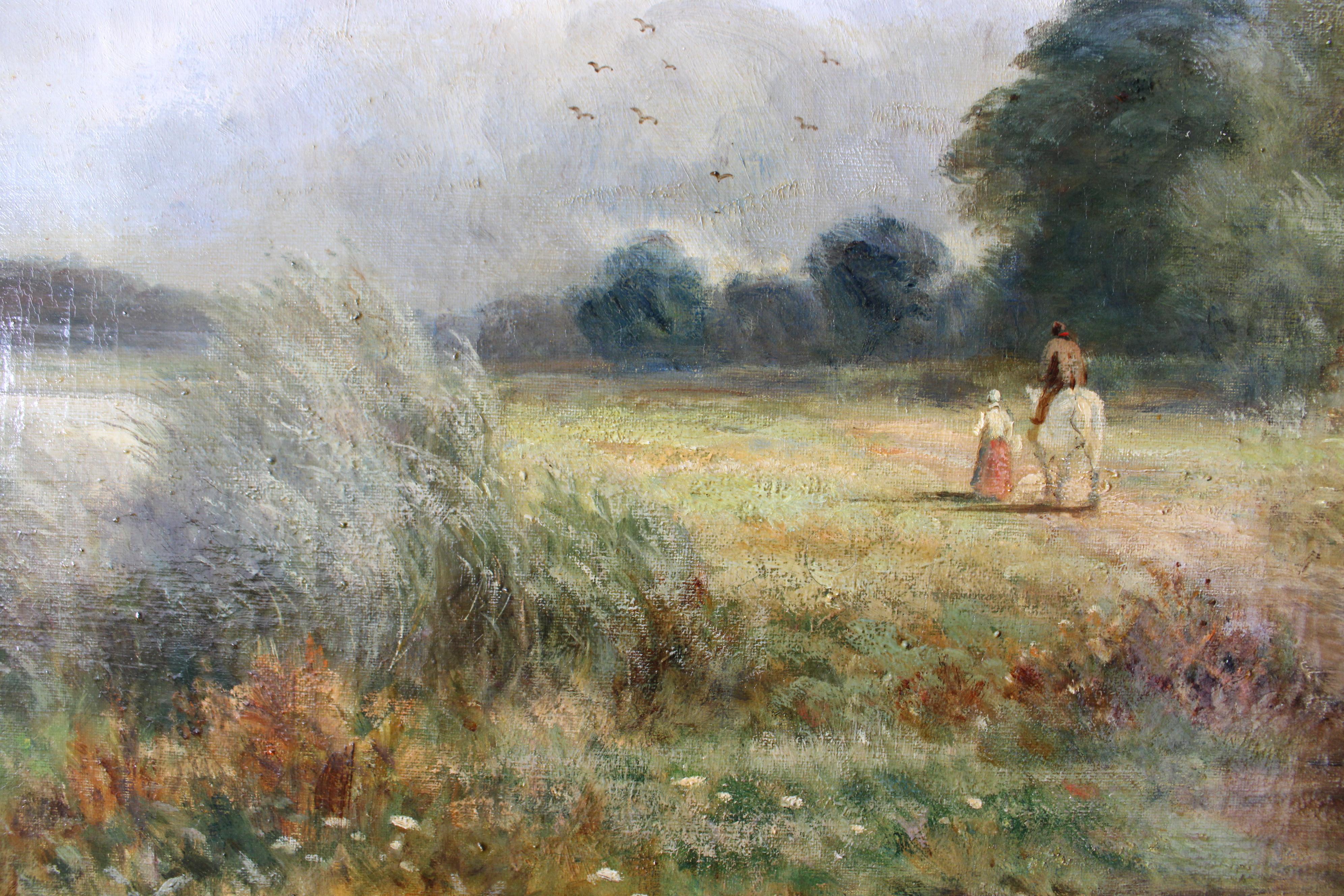 Antike englische viktorianische pastorale Landschaft Ölgemälde Charles Edward Johnson im Angebot 8