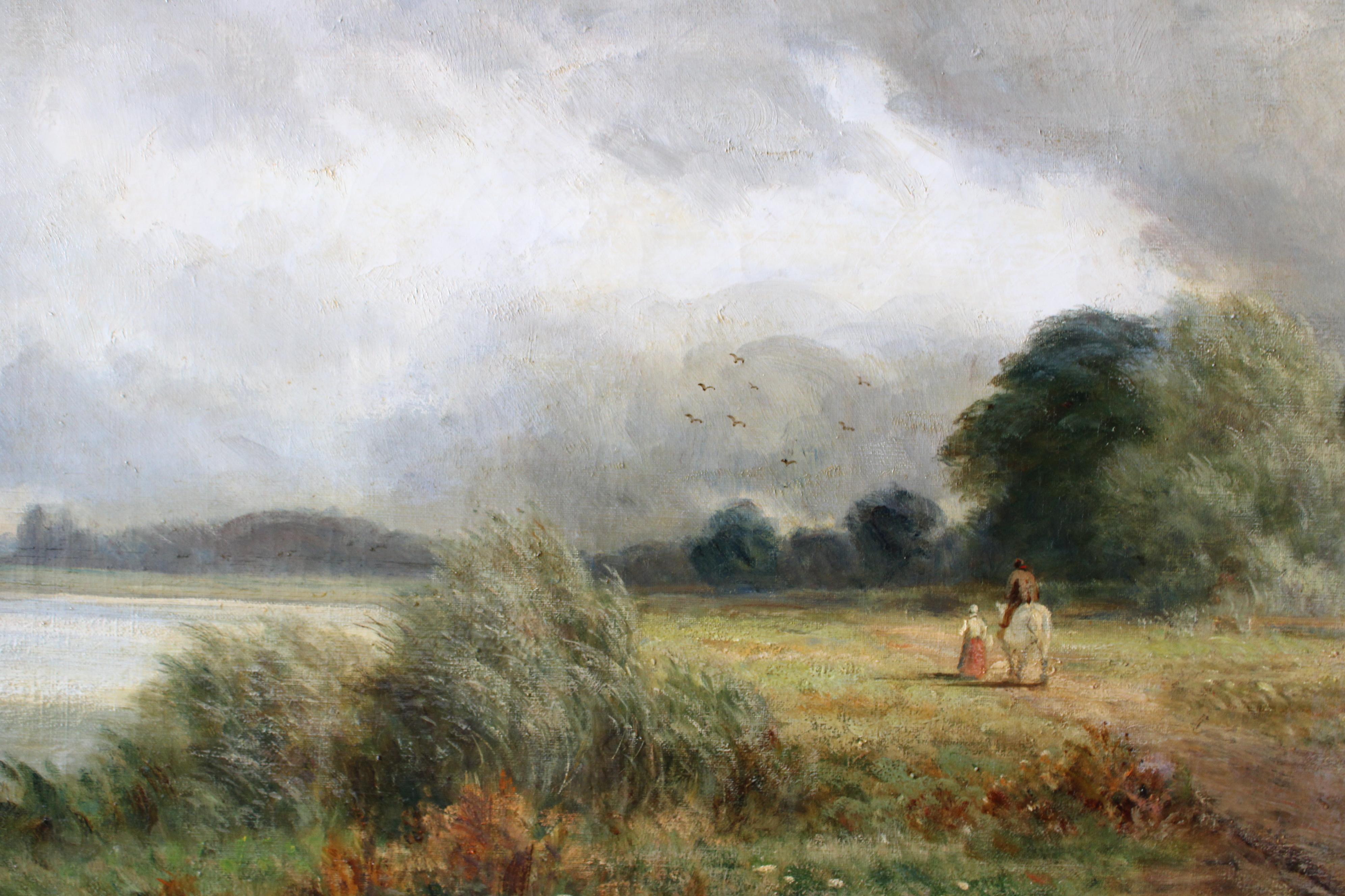 Antike englische viktorianische pastorale Landschaft Ölgemälde Charles Edward Johnson im Angebot 9