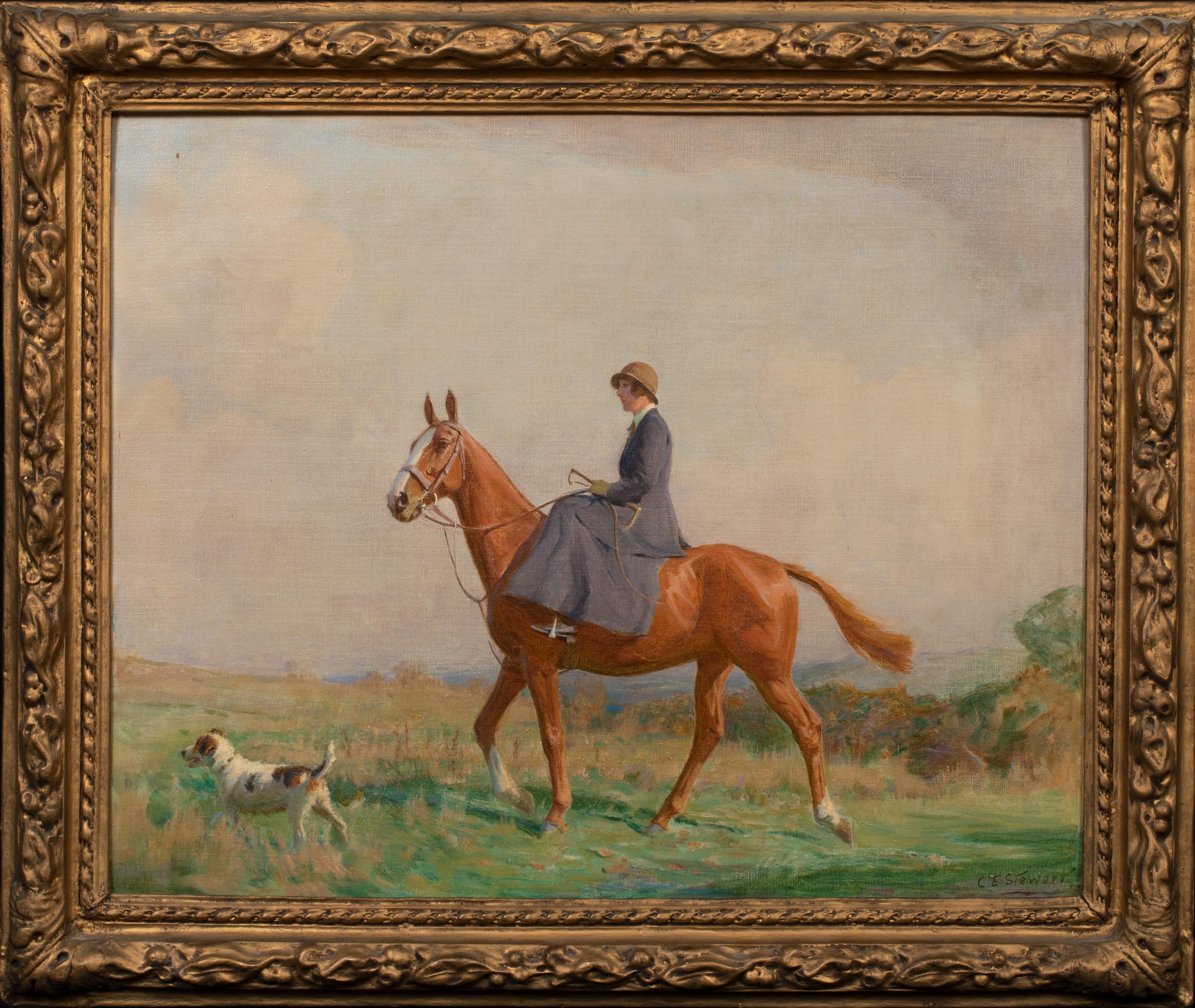 The Morning Ride, circa 1910 - Brown Portrait Painting by Charles Edward Stuart