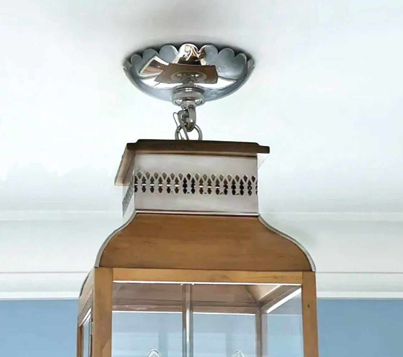 French Provincial Charles Edwards Custom French Lantern Pendant Fixture, Mahogany & Nickel, UK For Sale