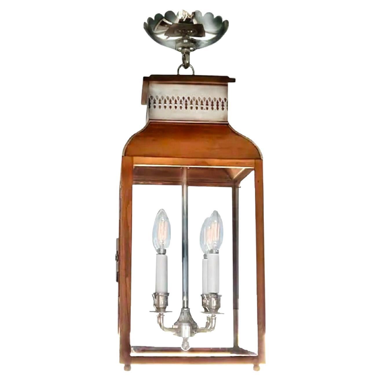 Charles Edwards Custom French Lantern Pendant Fixture, Mahogany & Nickel, UK For Sale