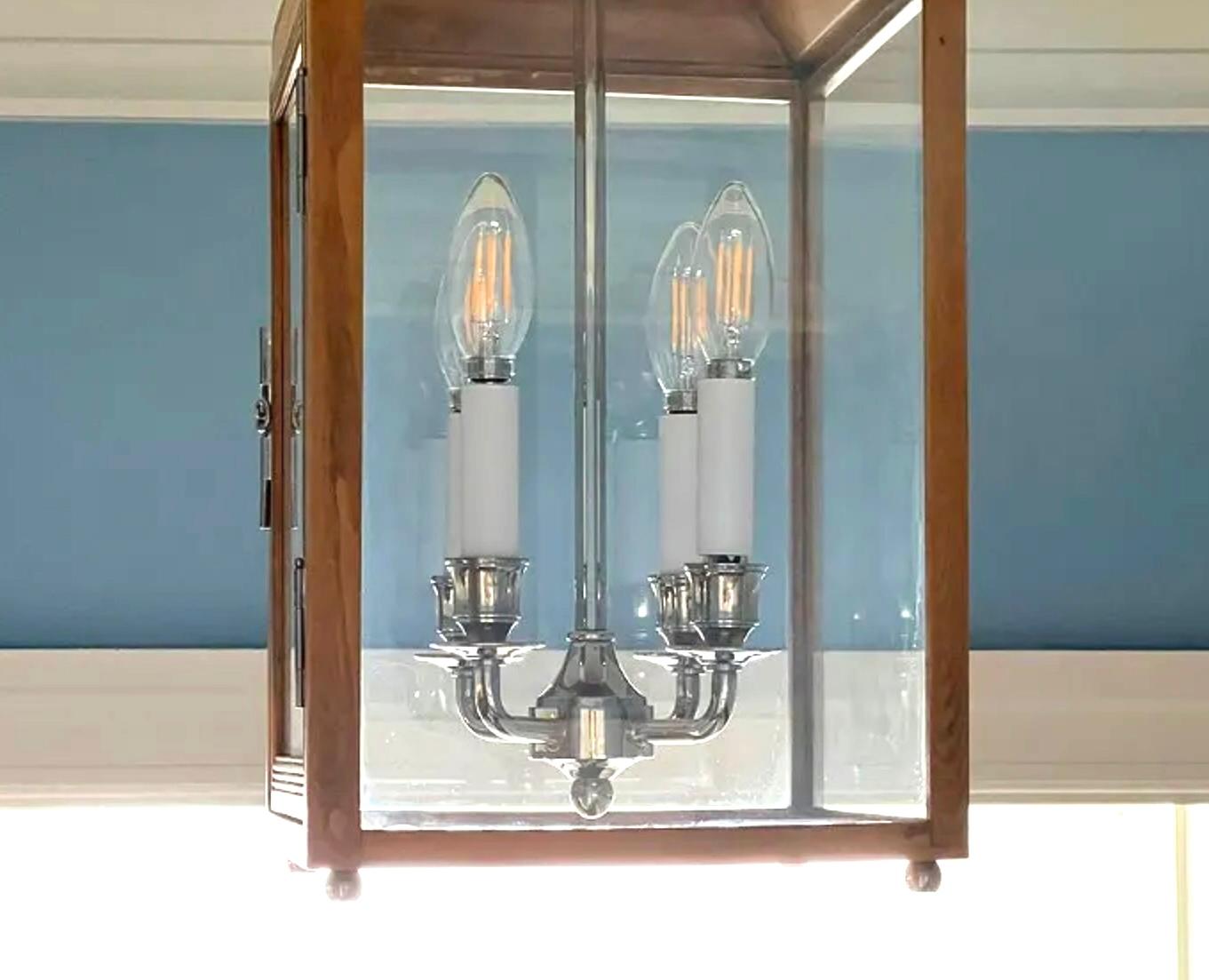 Charles Edwards Custom Regency Lantern Pendant Fixture, Mahogany, Nickel, UK In Good Condition In Brooklyn, NY
