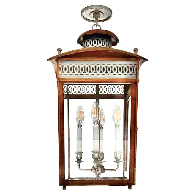 Charles Edwards Custom Regency Lantern Pendant Fixture, Mahogany, Nickel, UK