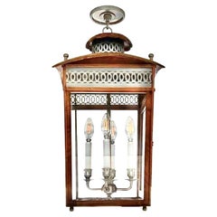Charles Edwards Custom Regency Lantern Pendant Fixture, Mahogany, Nickel, UK