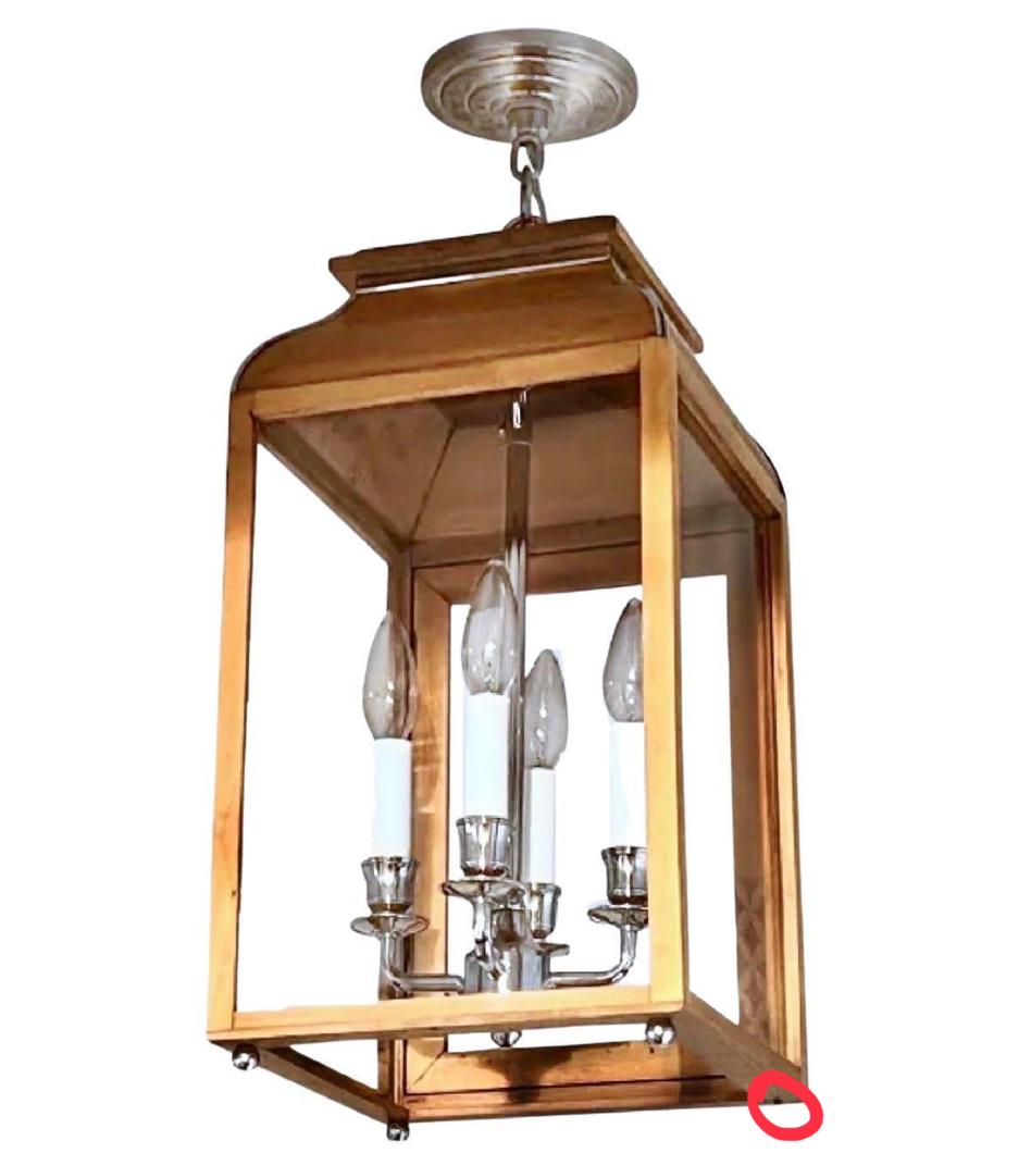 British Charles Edwards Mews Ceiling Lantern Pendant Fixture Mahogany & Nickel, UK For Sale