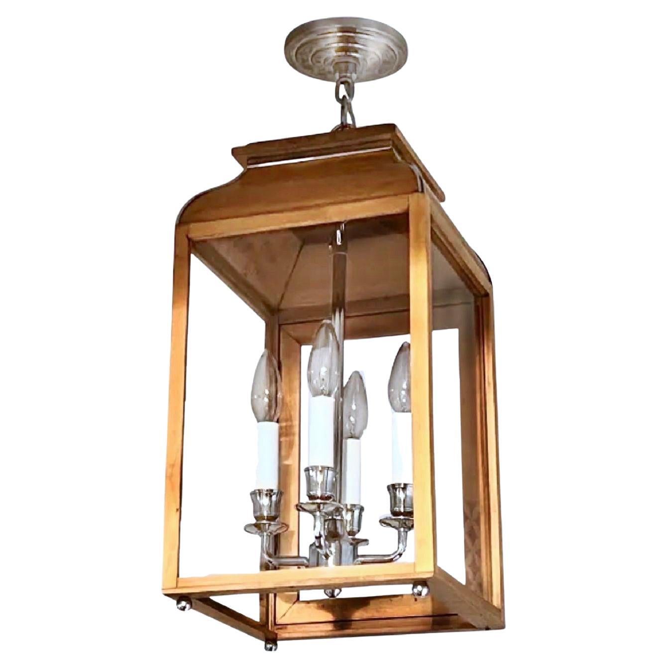 Charles Edwards Mews Ceiling Lantern Pendant Fixture Mahogany & Nickel, UK For Sale