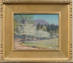 Antique American Impressionist Landscape Signed Dogwood NC Framed Oil Painting