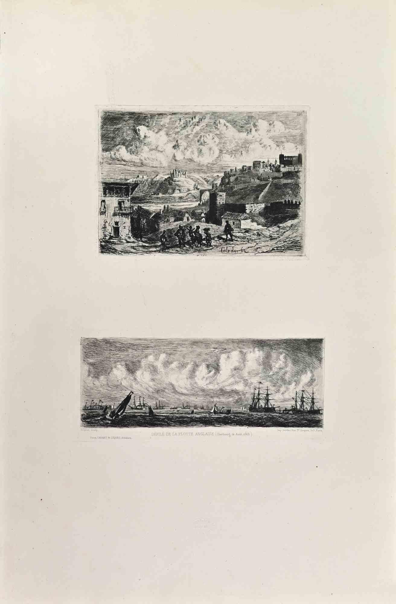 Defile de la Flotte Anglaise ist eine Schwarz-Weiß-Radierung von Charles Elie Delprat aus den 1860er Jahren. 

Im unteren Bereich betitelt.

Bildgröße: 14 x 19, 10 x 23.

Sehr guter, breitrandiger Abdruck mit sehr frischer Tinte.

Realisiert für die