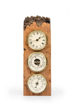 Reloj de tres esferas y estación meteorológica de madera de burl rústica Charles Elkan