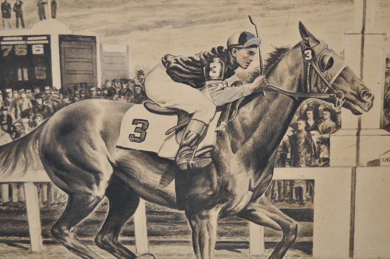 Charles Ellis (1922-2004) original Churchill downs illustration circa 1950s

Charles Ellis was known for his illustrations for the Saturday Evening Post, Jack and Jill Magazine, The Sunday Magazine, among others. He also painted portraits for