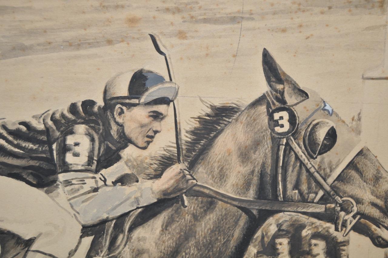 20th Century Charles Ellis '1922-2004' Original Churchill Downs Illustration, circa 1950s For Sale