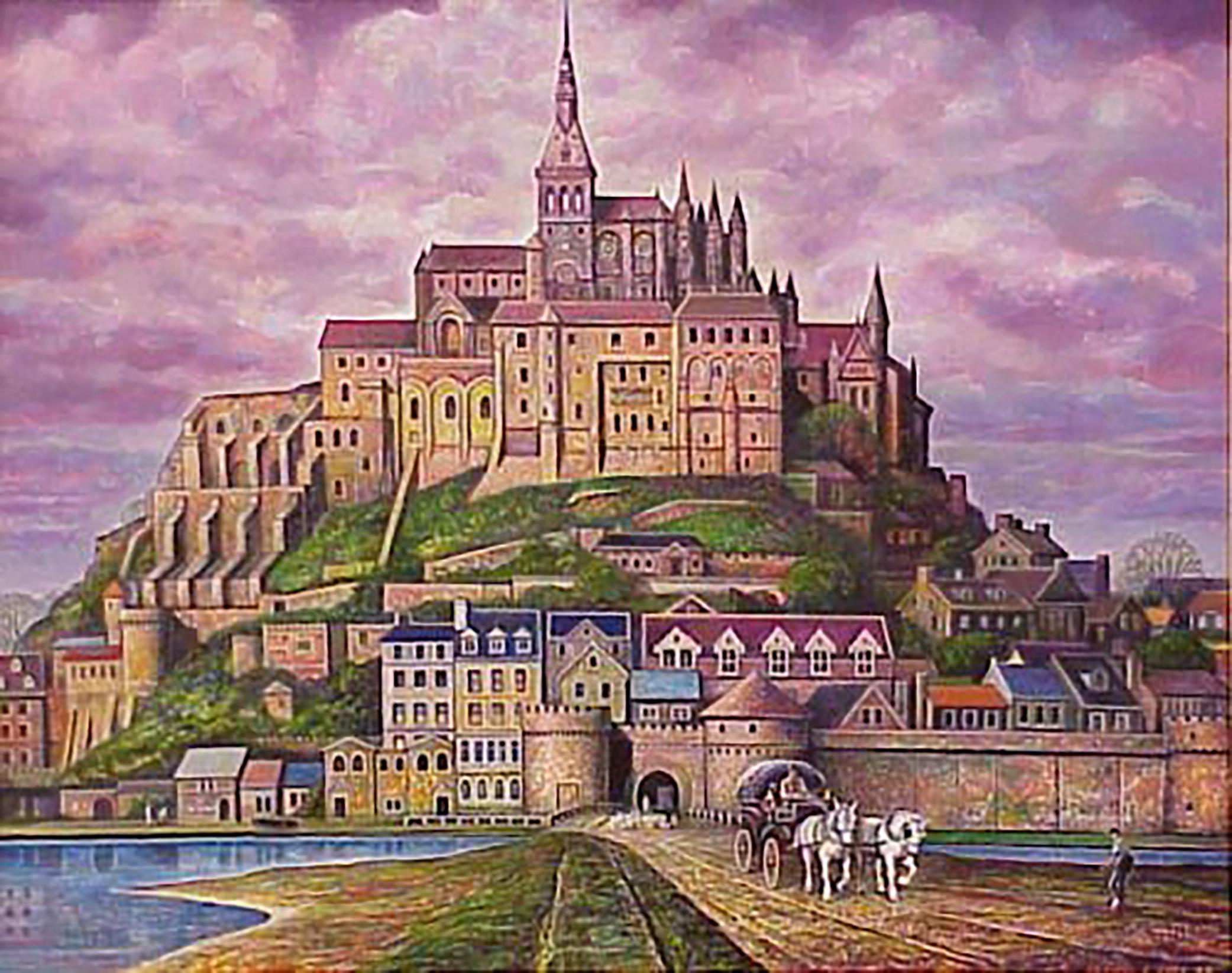 Charles Ellis Landscape Painting - Mont Saint-Michel, Painting of tidal island in Normandy, France