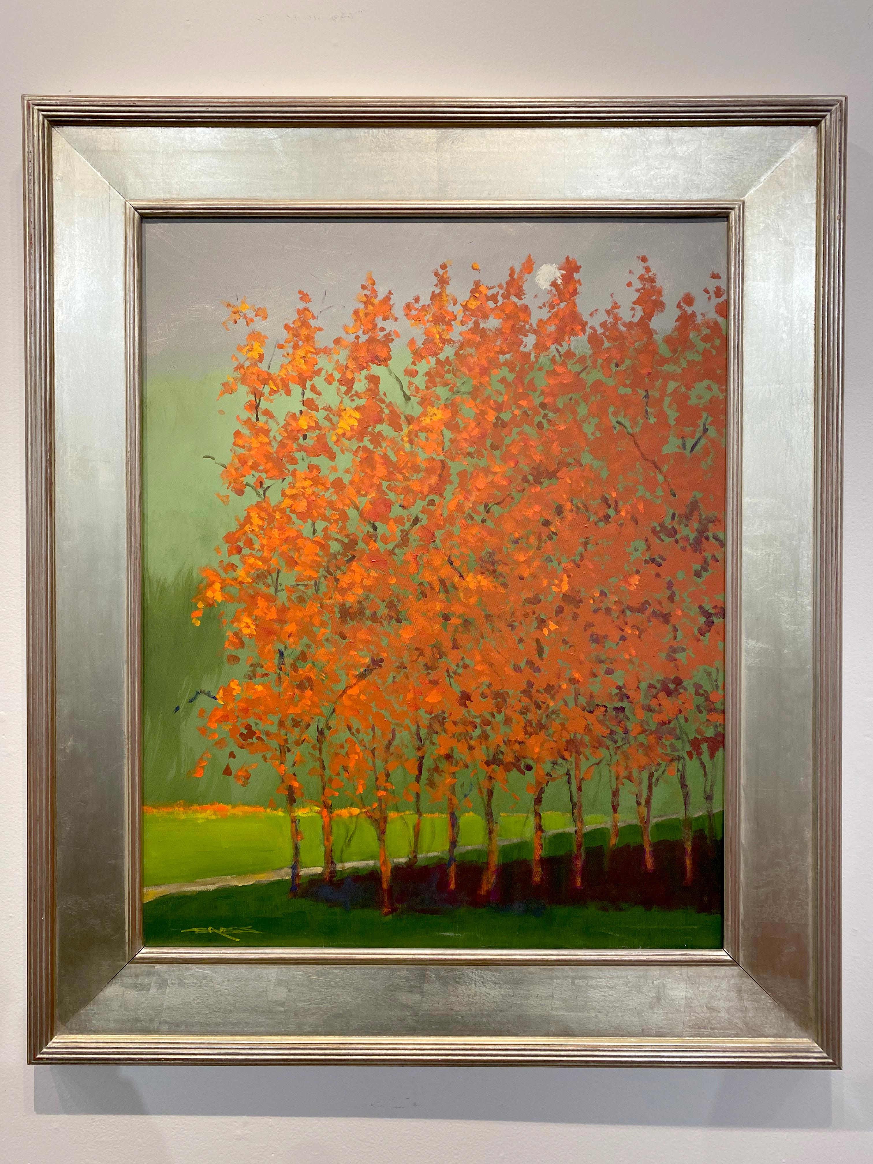 « Autumn Night », huile sur toile de paysage forestier contemporain coloré - Painting de Charles Emery Ross