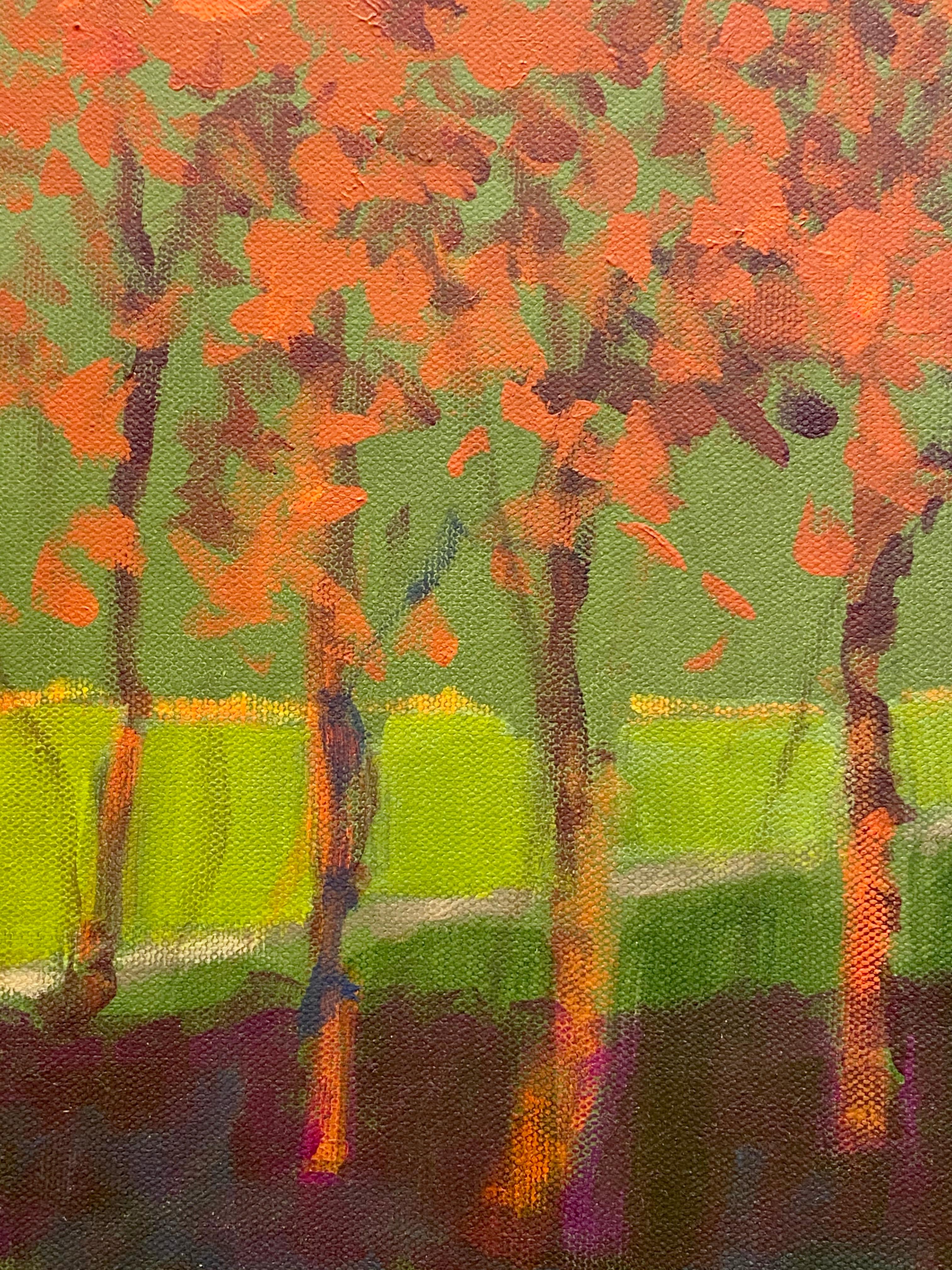 « Autumn Night », huile sur toile de paysage forestier contemporain coloré en vente 2