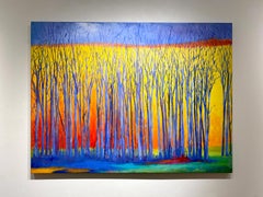 C.E. Ross, "Bare Blue Trees", Colorful Abstract Landscape Acrylic on Canvas