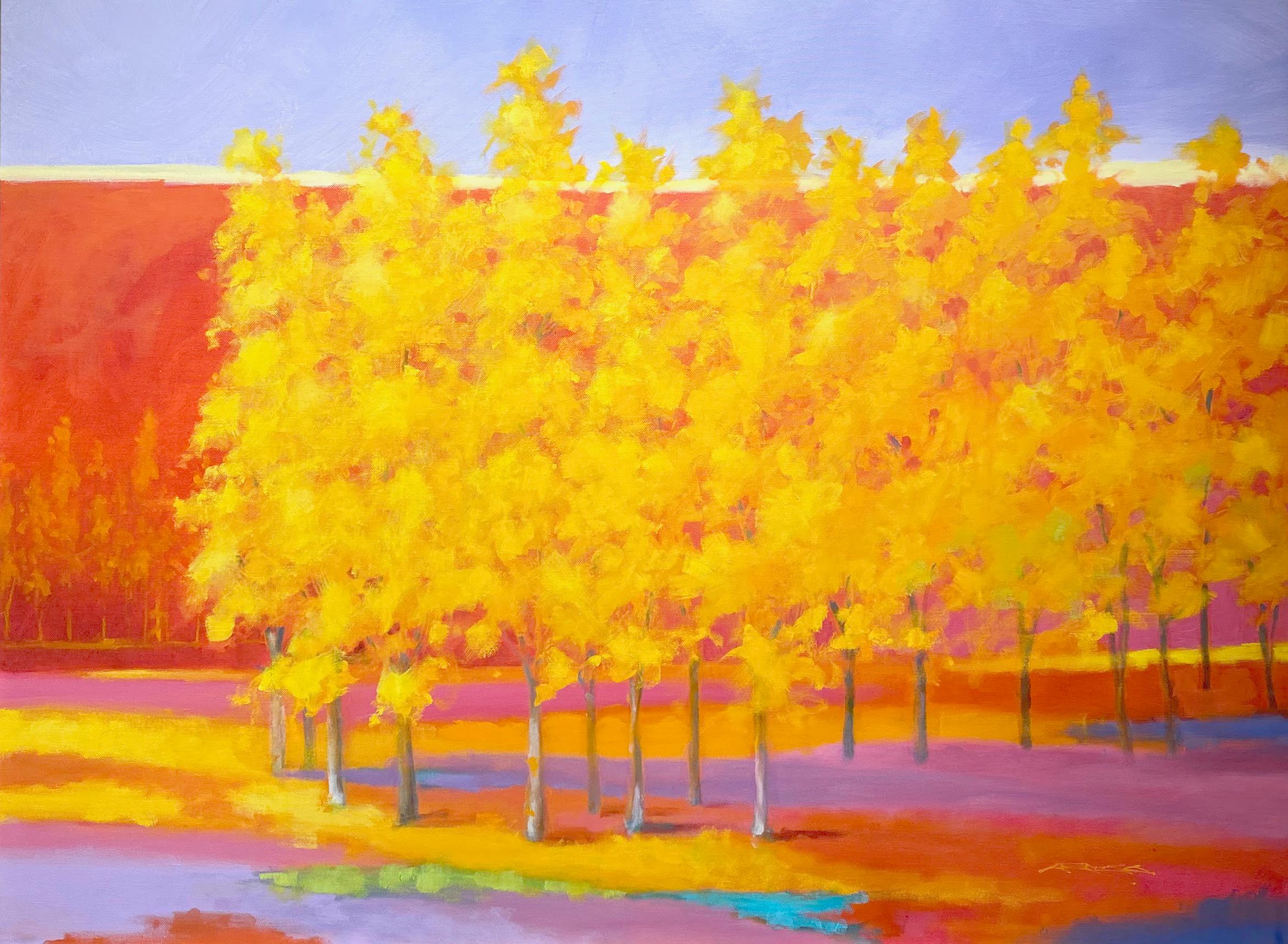 Charles Emery Ross Landscape Painting - C.E. Ross, "Beautiful Day", Colorful Abstract Forest Landscape Acrylic on Canvas