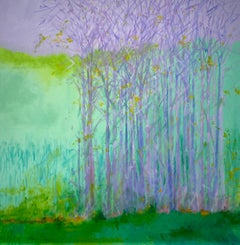C.E. Ross, „Bright Summer Day“, farbenfrohe zeitgenössische Baumlandschaft in Teal  