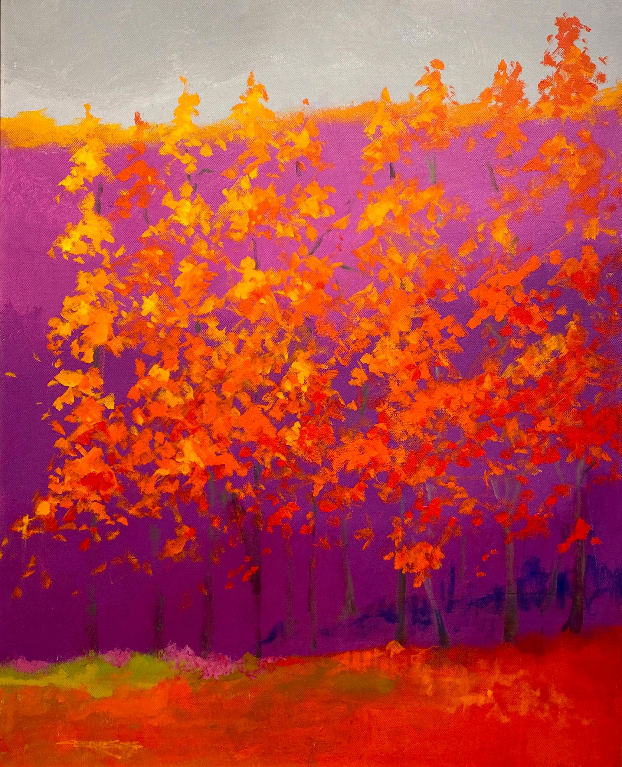 Charles Emery Ross Abstract Painting - C.E. Ross, "Days Warmth", Colorful Abstract Forest Landscape Acrylic on Canvas