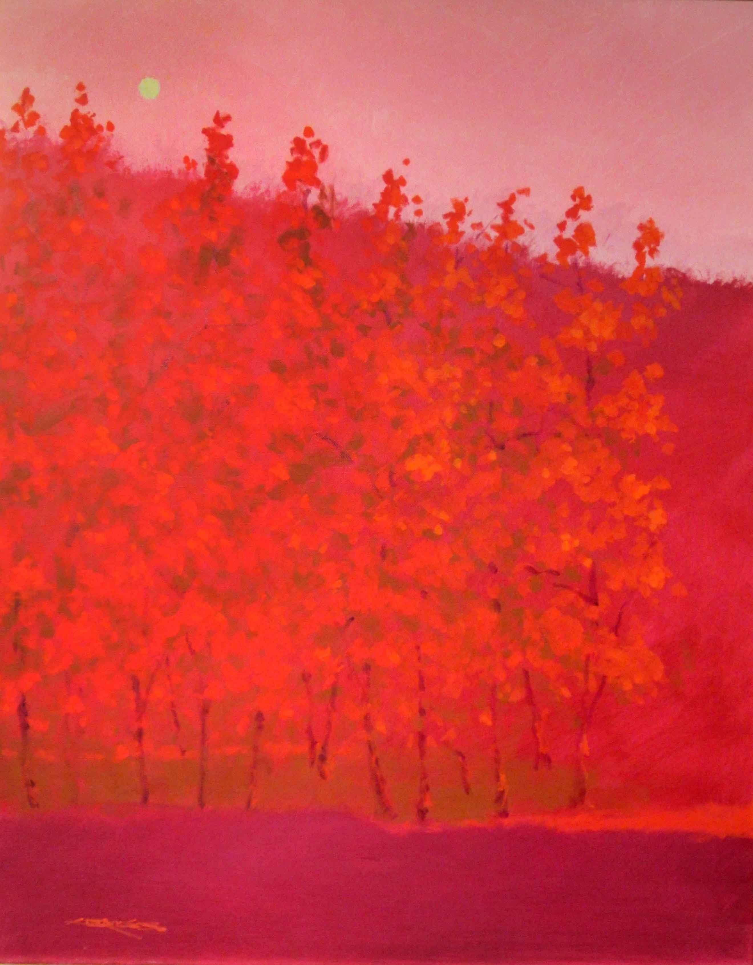 Charles Emery Ross Abstract Painting - C.E. Ross, "Fuchsia Trees", Colorful Abstract Forest Landscape Acrylic on Canvas