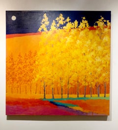 C.E. Ross, „Golden“, farbenfrohes zeitgenössisches Baum-Wälder-Gemälde