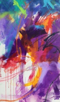 C.E. Ross, "Harlequin", Colorful Purple Blue Orange Pink Abstract Painting 