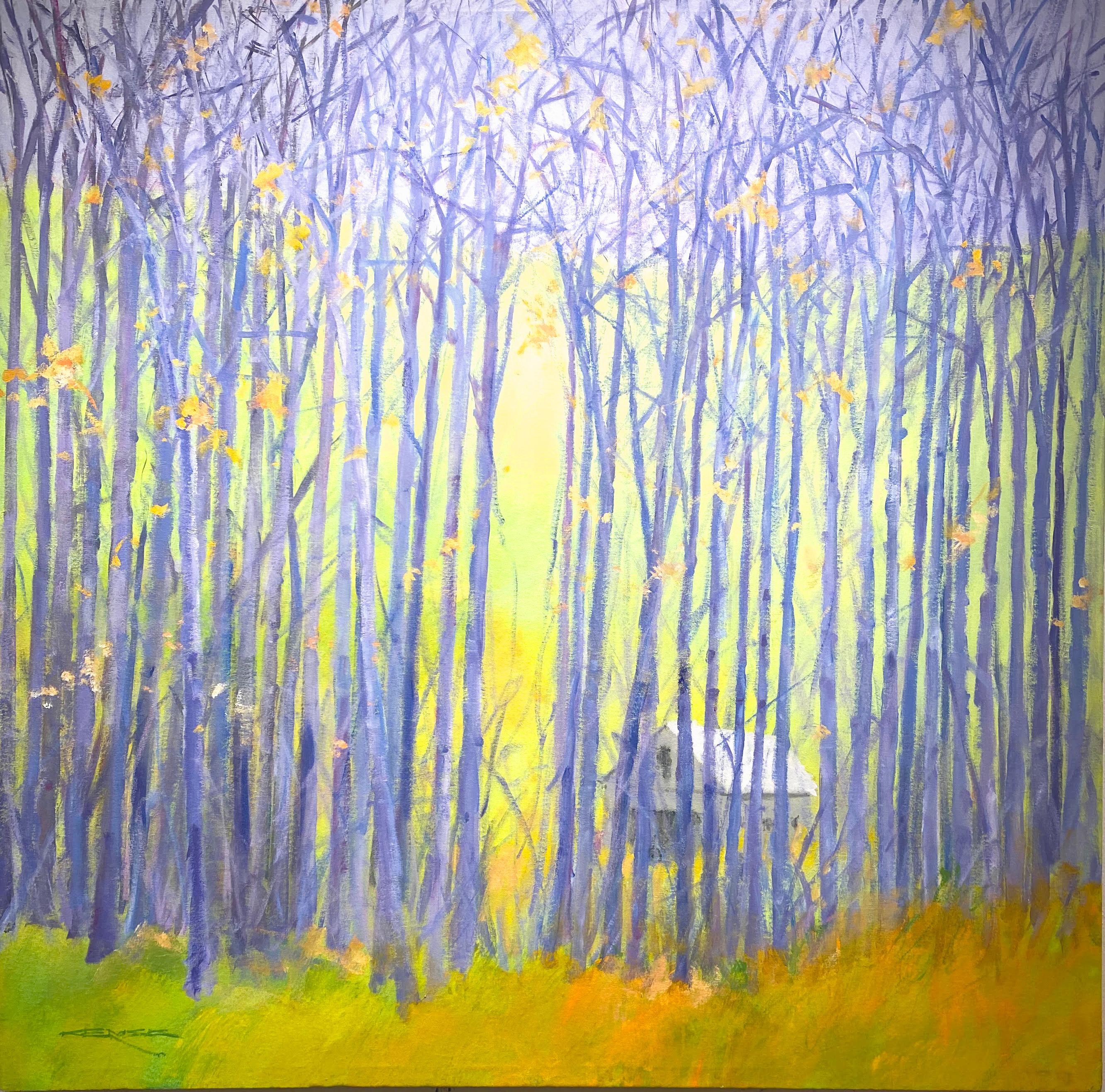 Charles Emery Ross Landscape Painting - C.E. Ross, "Hidden Forest", Colorful Abstract Forest Landscape Acrylic on Canvas