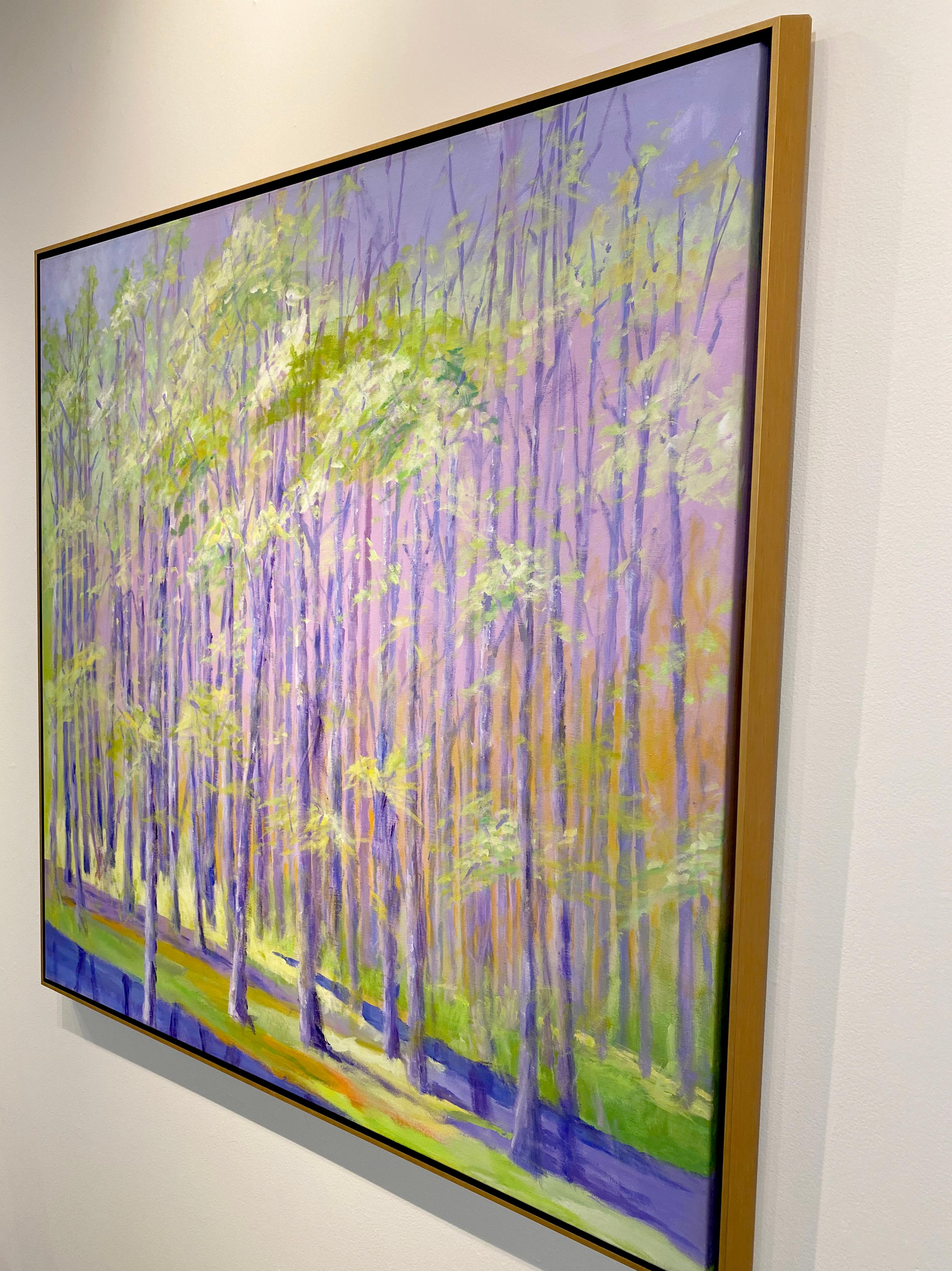 C.E. Ross, « Into the Woods », paysage forestier coloré d'arbres verts et violets - Gris Landscape Painting par Charles Emery Ross
