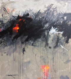 C.E. Ross, „Lost Horizons“, abstraktes Gemälde in dunklem Sturm auf Leinwand