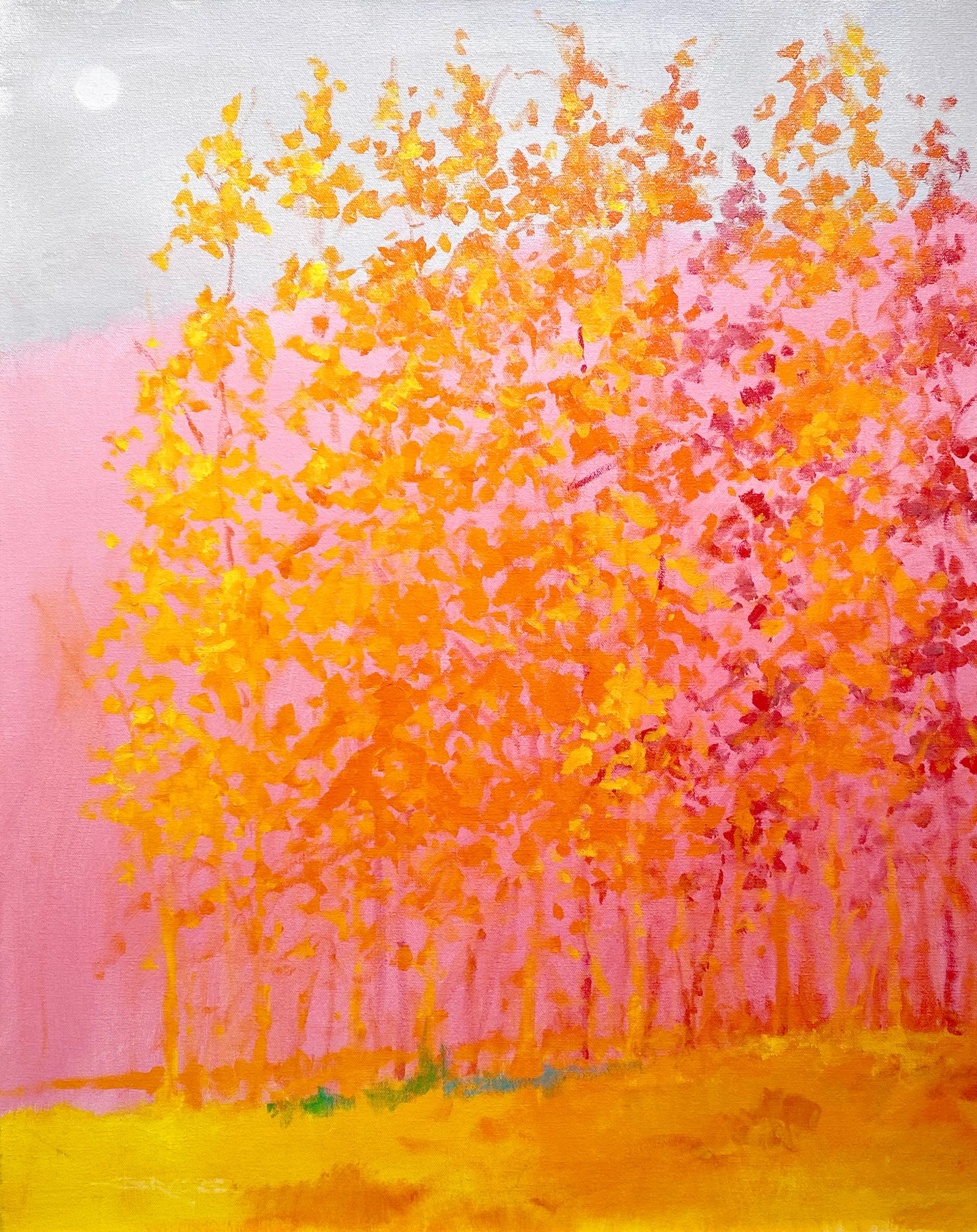 Charles Emery Ross Landscape Painting - C.E. Ross, "Pink Passion", Colorful Abstract Forest Landscape Acrylic on Canvas
