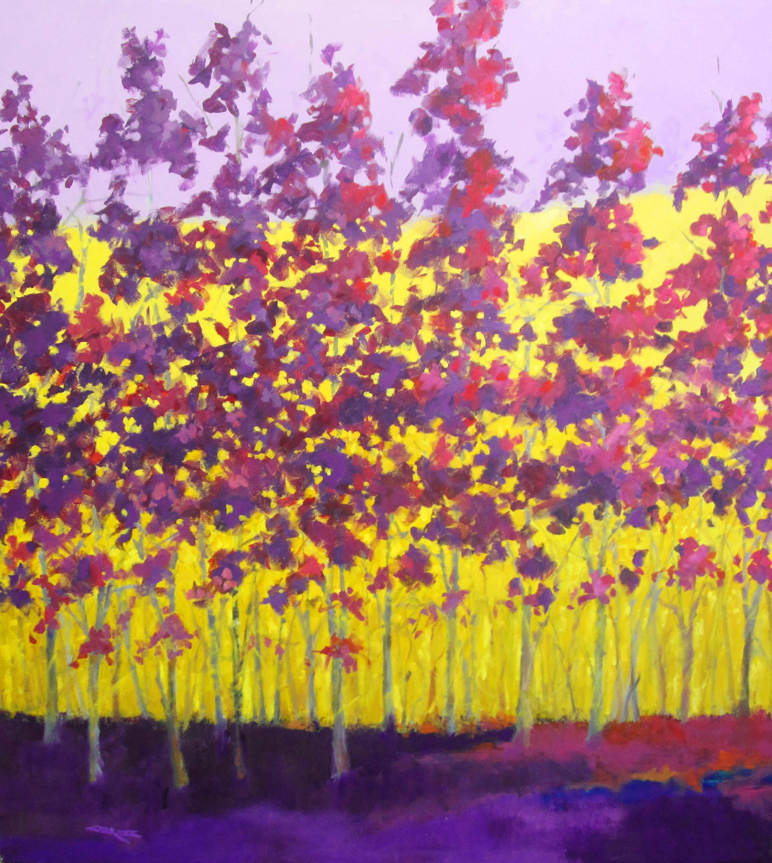 Charles Emery Ross Landscape Painting - C.E. Ross, "Purple and Yellow", Colorful Abstract Landscape Acrylic on Canvas