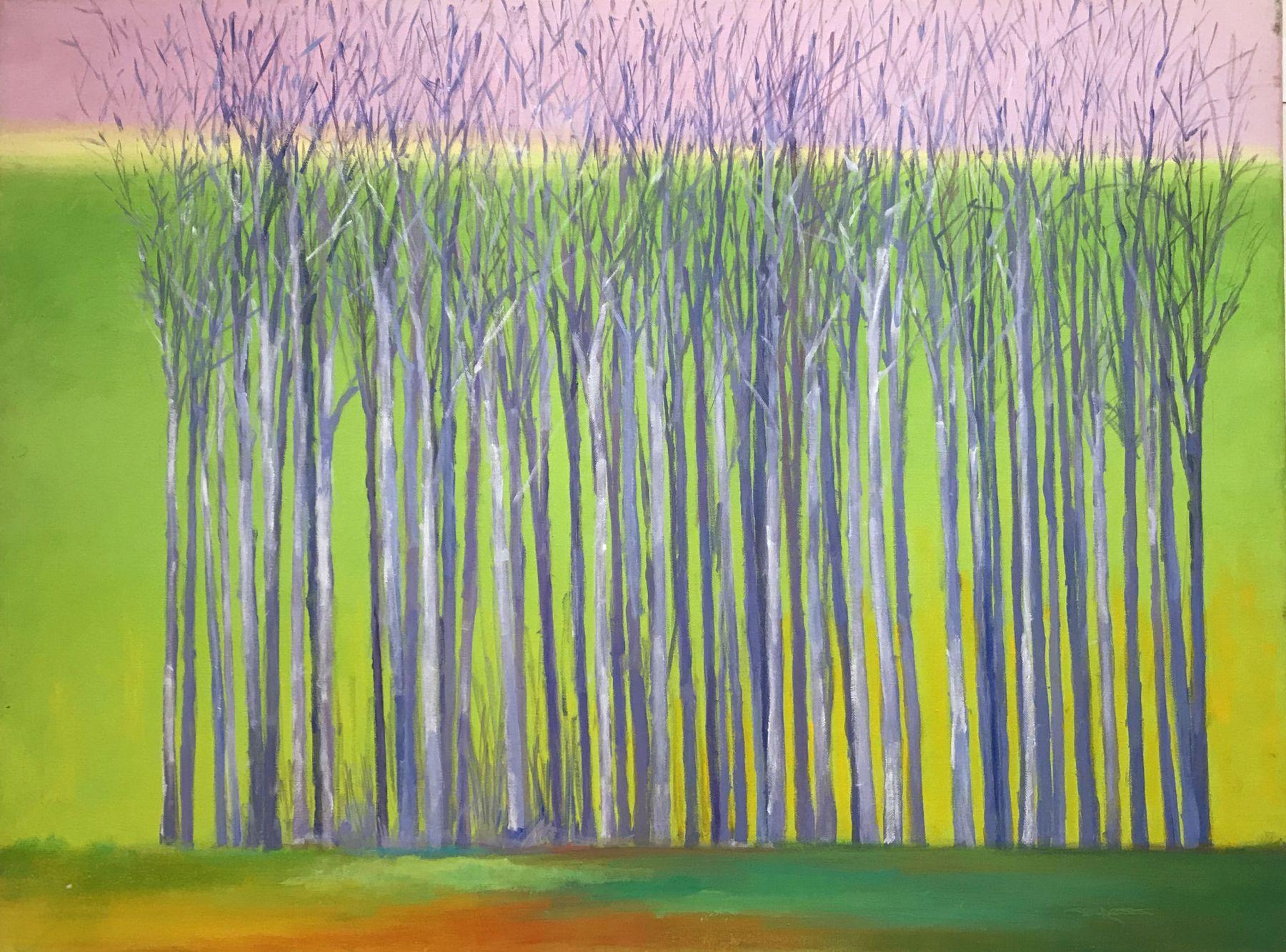 C.E. Ross "Purple Trees", Buntes Contemporary Landschaftsgemälde auf Leinwand