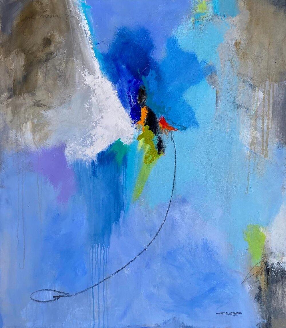Charles Emery Ross Abstract Painting - C.E. Ross, "Sea Hues", Blue Colorful Abstract Acrylic Painting on Canvas