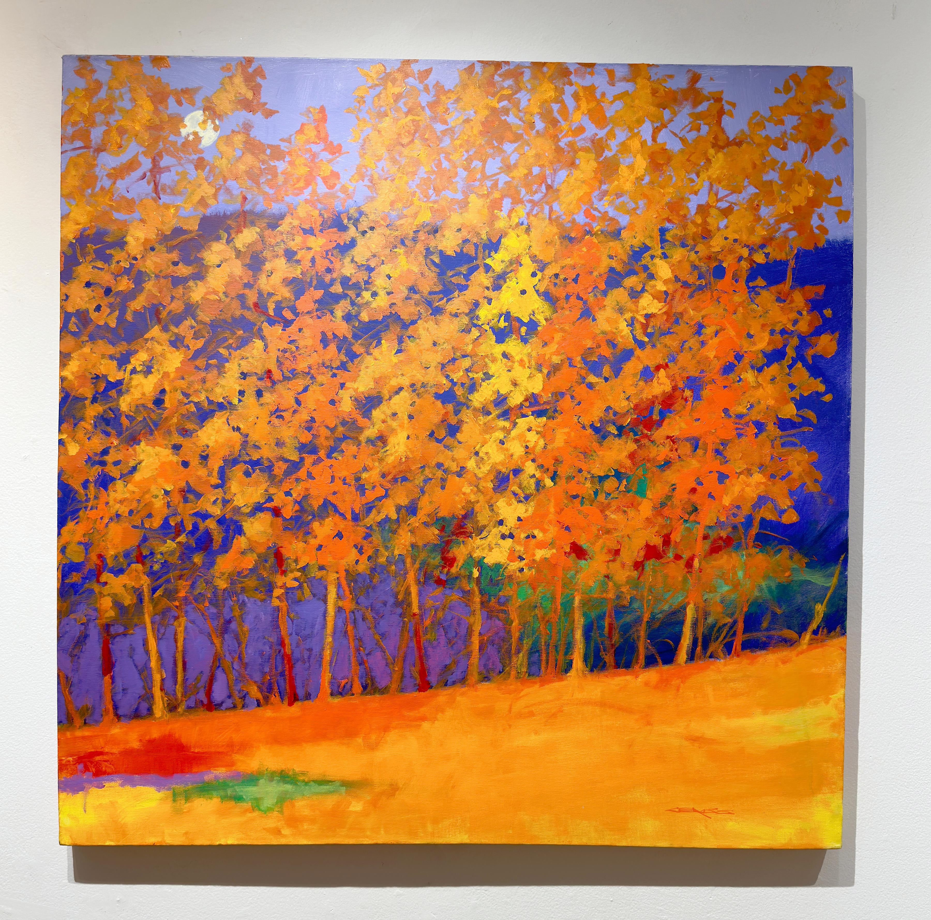 C.E. Ross, « Vibrant Day », paysage forestier abstrait coloré orange-violet - Painting de Charles Emery Ross