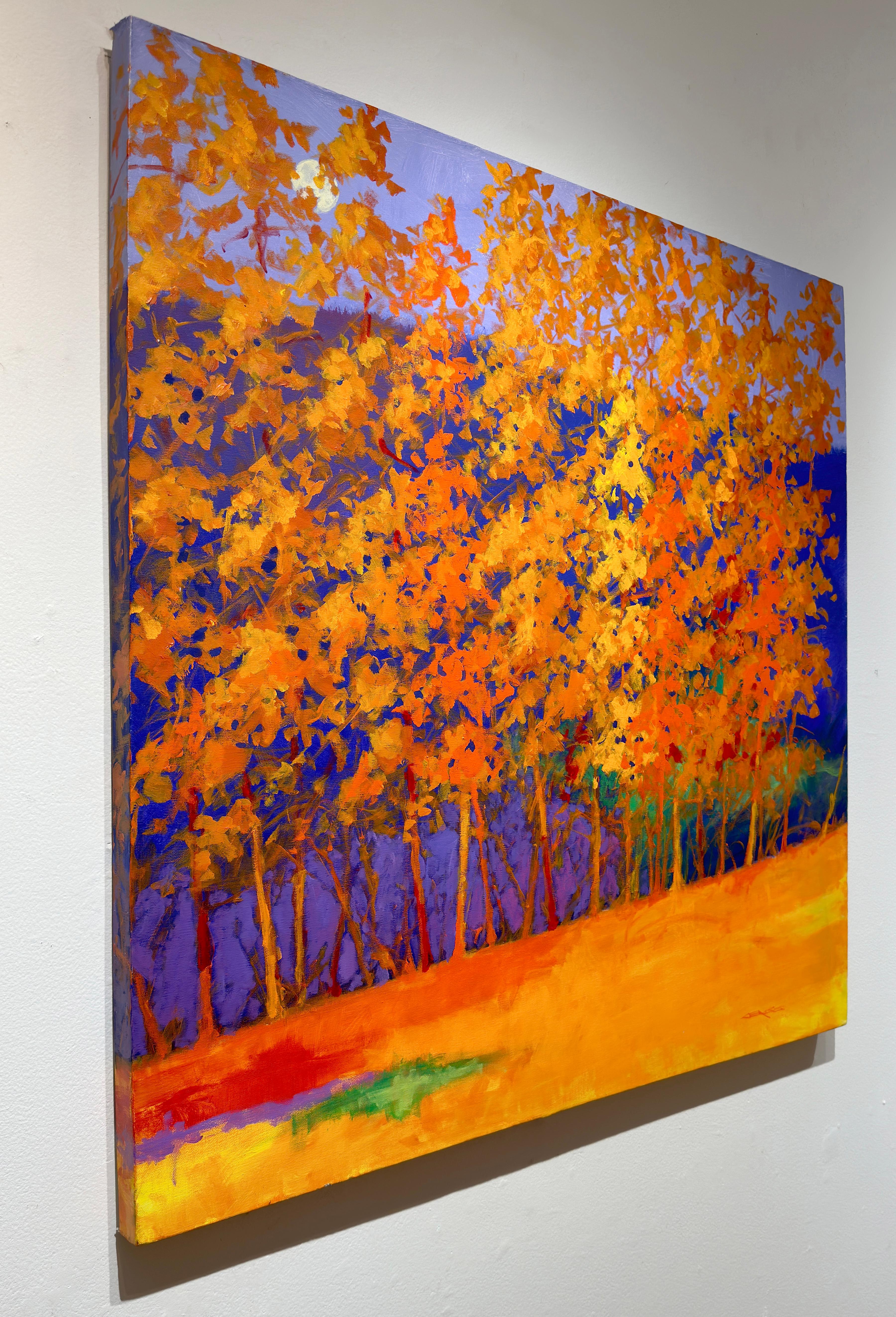 C.E. Ross, « Vibrant Day », paysage forestier abstrait coloré orange-violet - Contemporain Painting par Charles Emery Ross