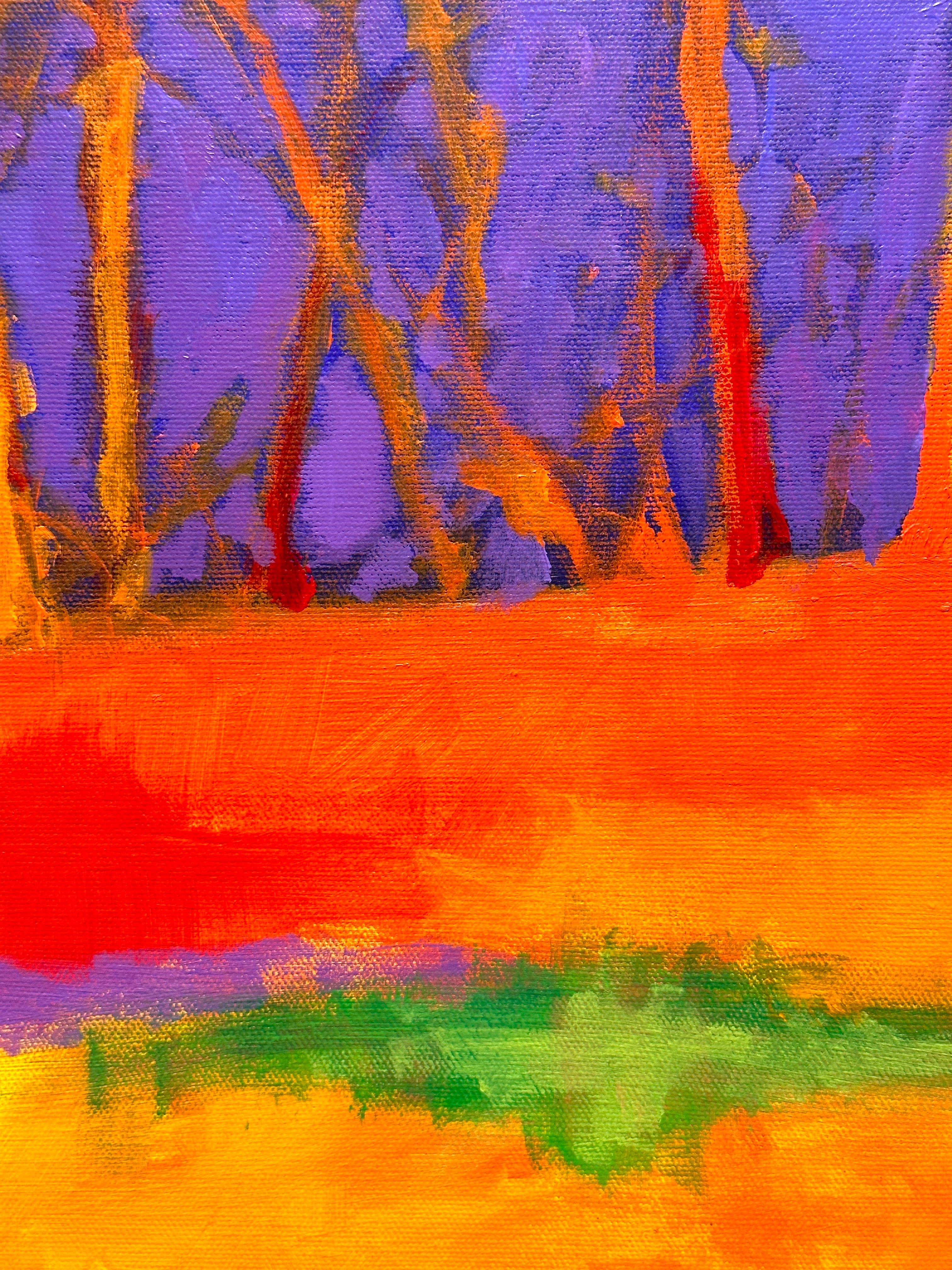 C.E. Ross, « Vibrant Day », paysage forestier abstrait coloré orange-violet en vente 2