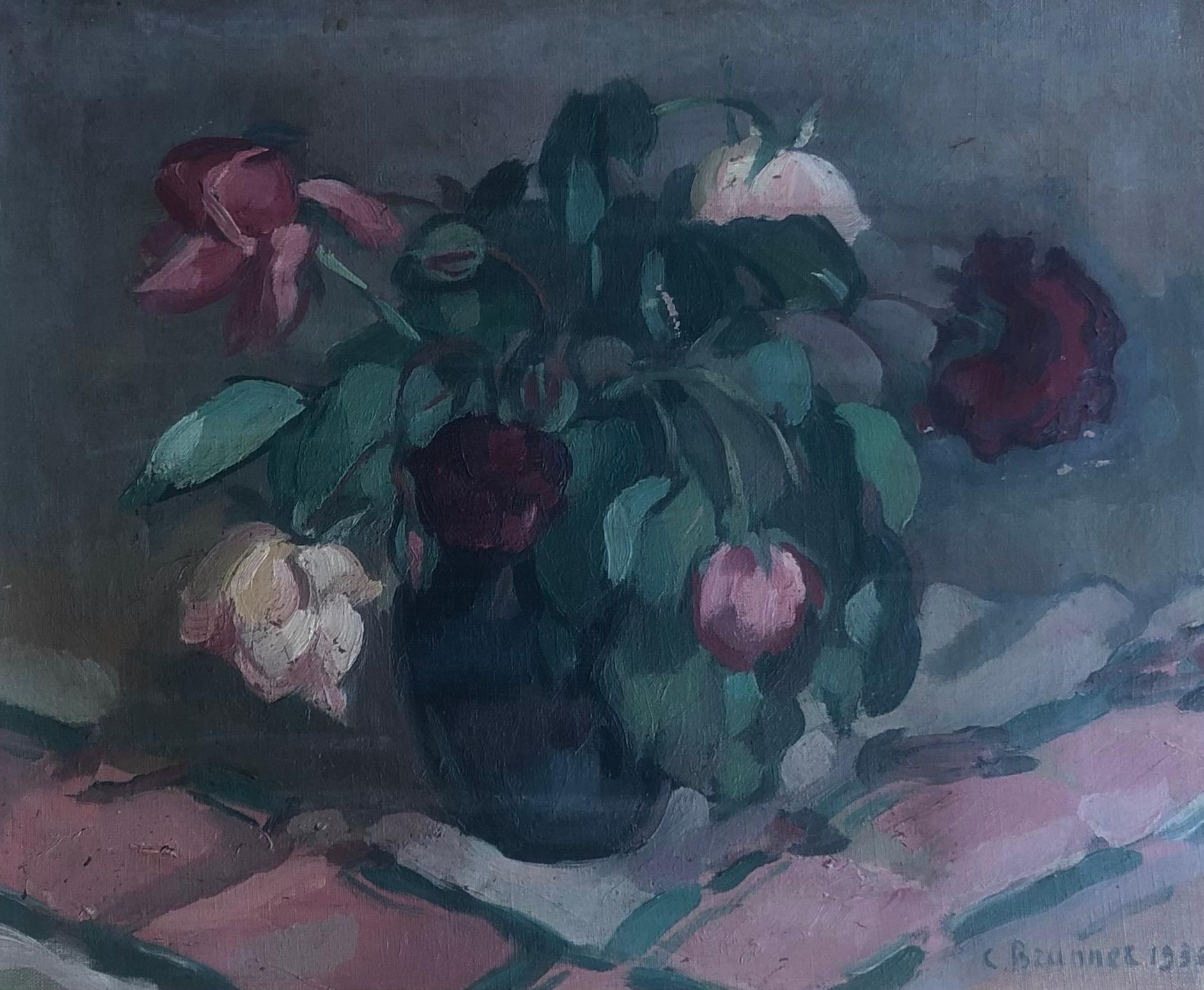 Charles Emile Brunner Still-Life Painting - Bouquet of wilted roses