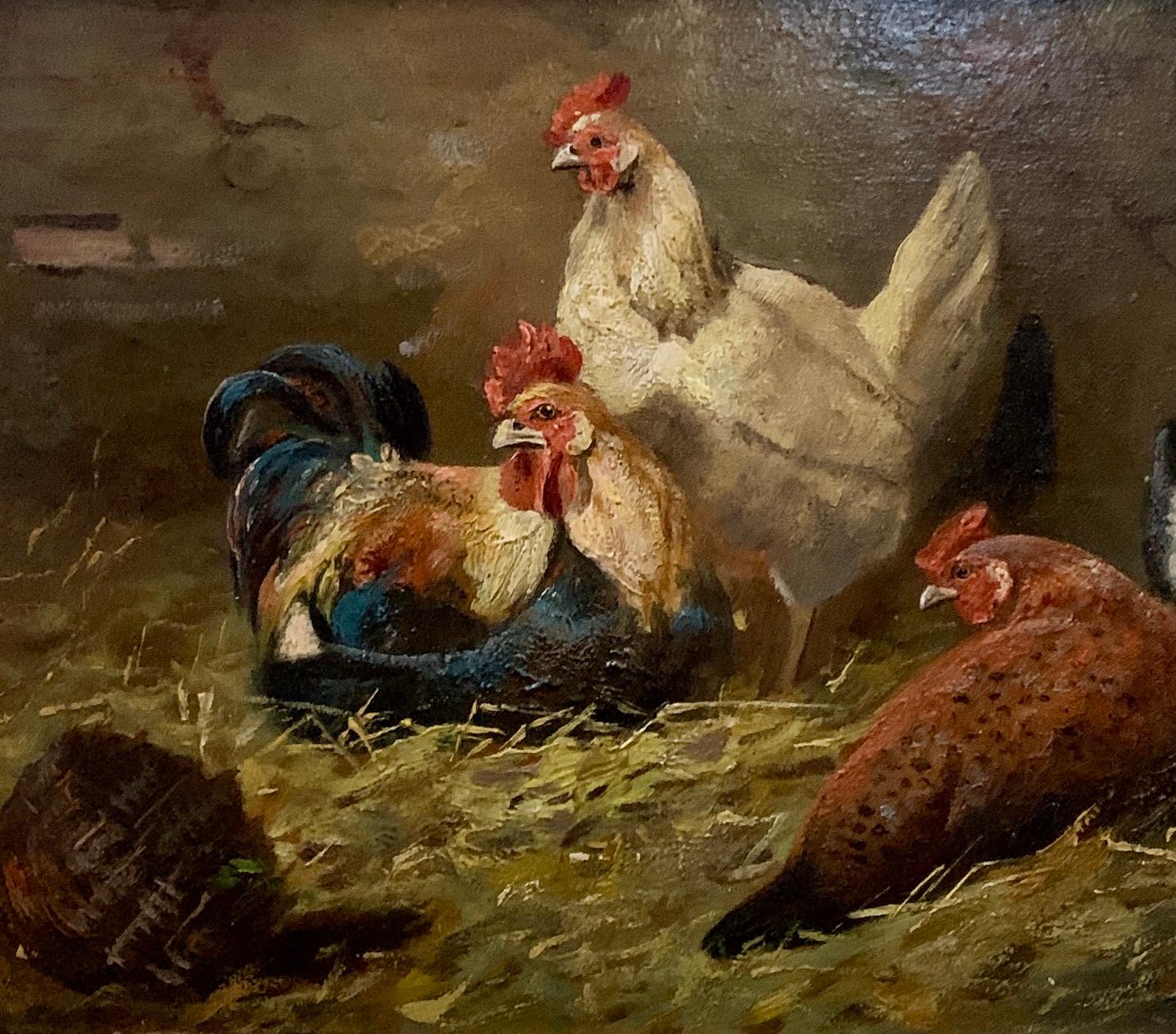 Französisch 19. Jahrhundert Hühner in einer Scheune oder Hühnerstall Interieur (Viktorianisch), Painting, von Charles-Emile Jacque