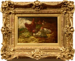 « Nesting, », réaliste français du 19e siècle, musée du Louvre, charmante petite huile de poulets