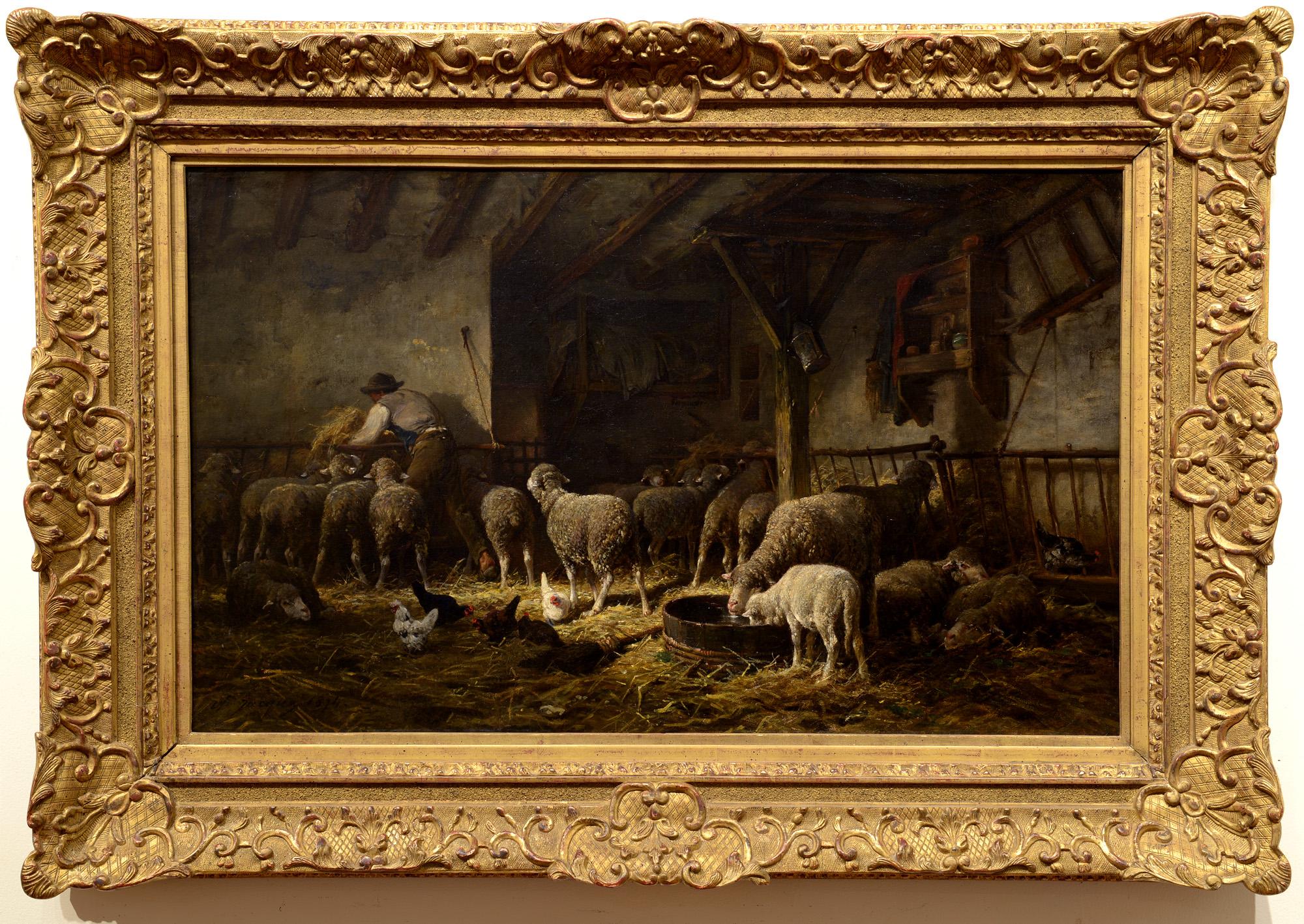 Soleil du Matin dans la Bergerie - Painting by Charles-Emile Jacque