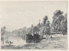 Bords d'une rivière avec deux bateaux (River banks with two boats)
