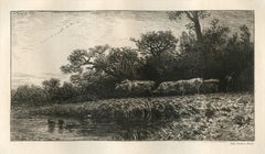 ""Paysage, Soir"" gravure originale