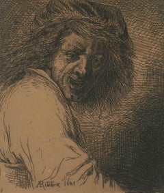 Rienz, inspiré de Ribera - b/w Etching by Charles Jacque - 1868