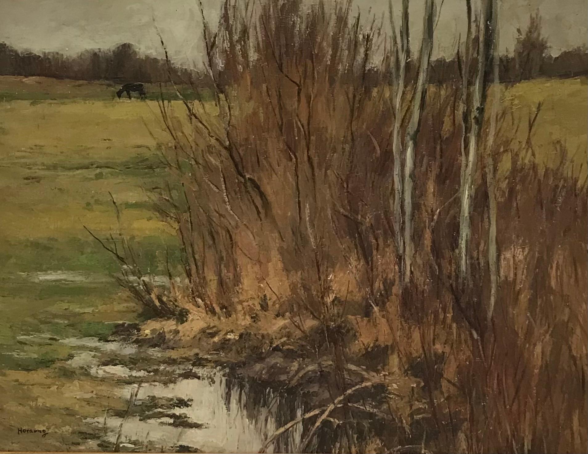 Charles Emile Moïse Hornung  Landscape Painting – Horse in the field von Hornung - Öl auf Leinwand 50x66 cm