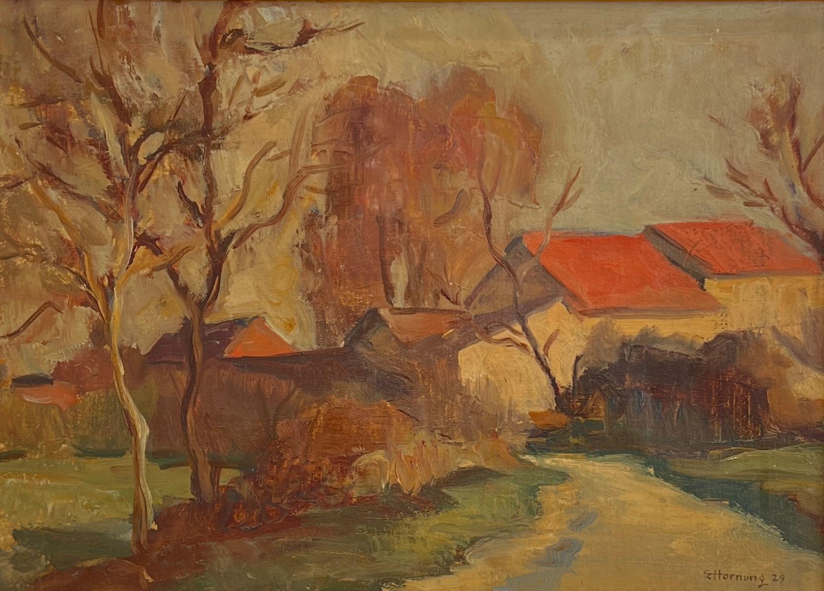Landscape Painting Charles Emile Moise Hornung - Au bord du village