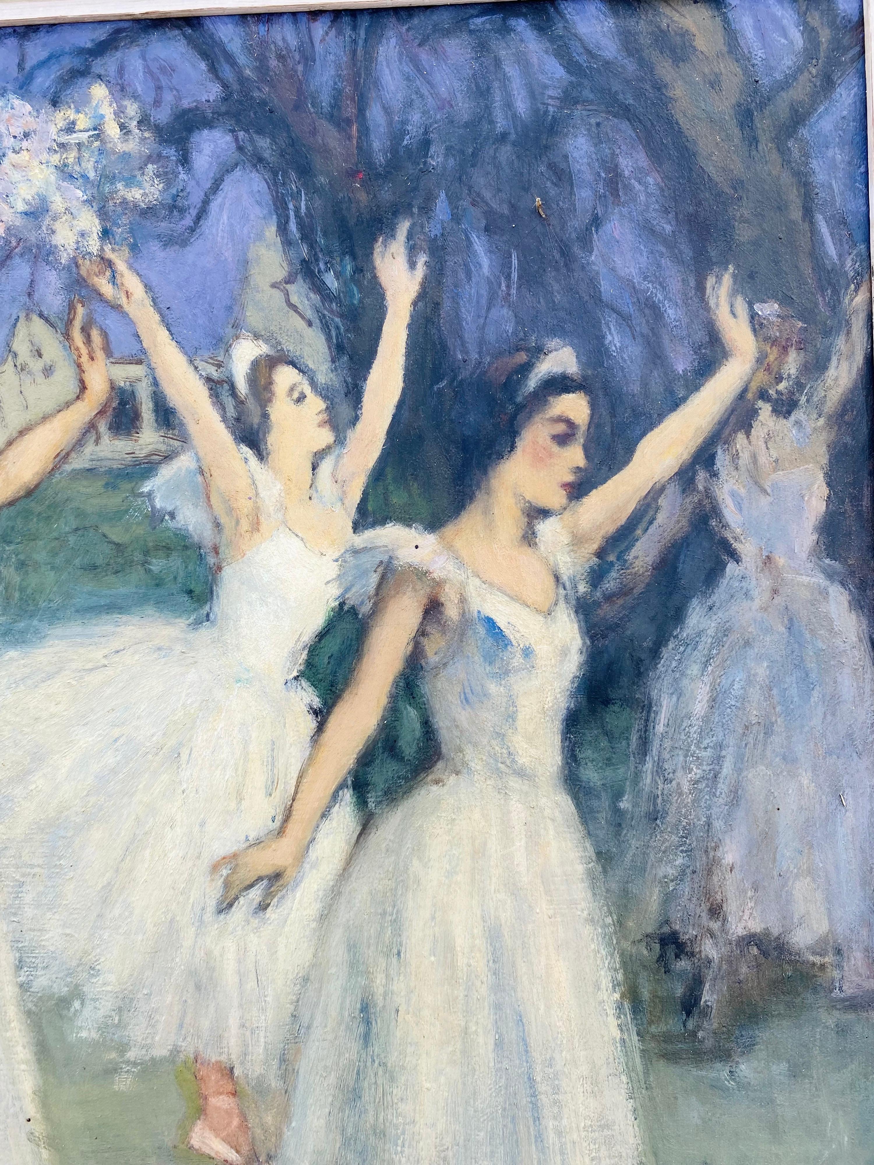 French 19th century style impressionist painting - Ballet - Dance Dancers Degas - Impressionist Painting by Charles Emmanuel Jodelet