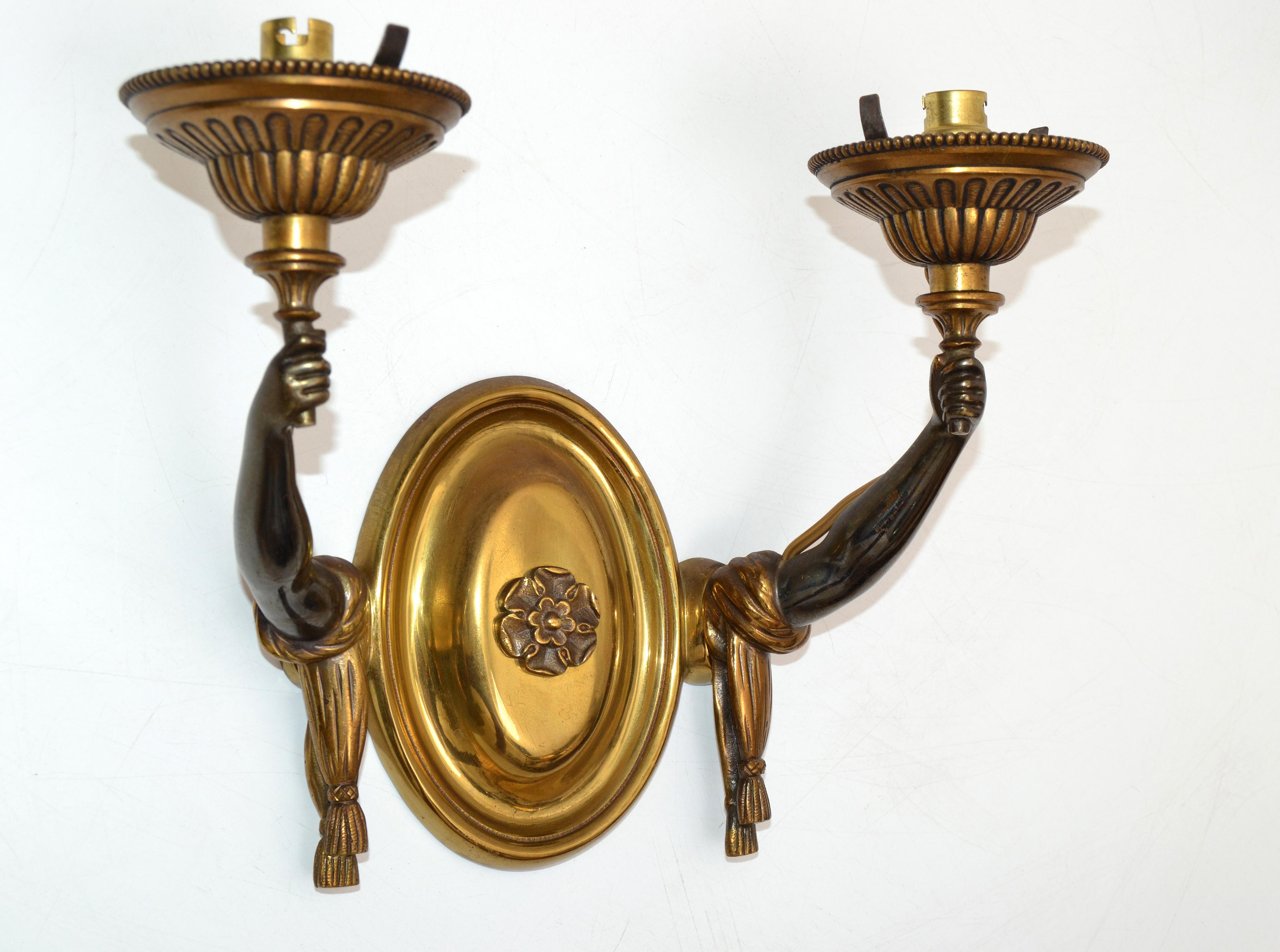 Charles et Fils Pair of Bronze & Blown Opaline Glass Globe French Sconces 1950 In Good Condition For Sale In Miami, FL