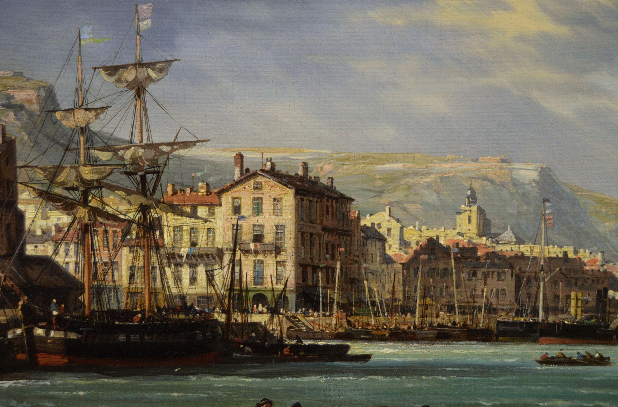 Charles Euphrasie Kuwasseg  
French, (1838-1904)
A Normandy Port
Oil on canvas, signed & dated 1875
Image size: 21.5 inches x 38.75 inches
Size including frame: 30.25 inches x 47.5 inches

A wonderful seascape painting of a port in Normandy by