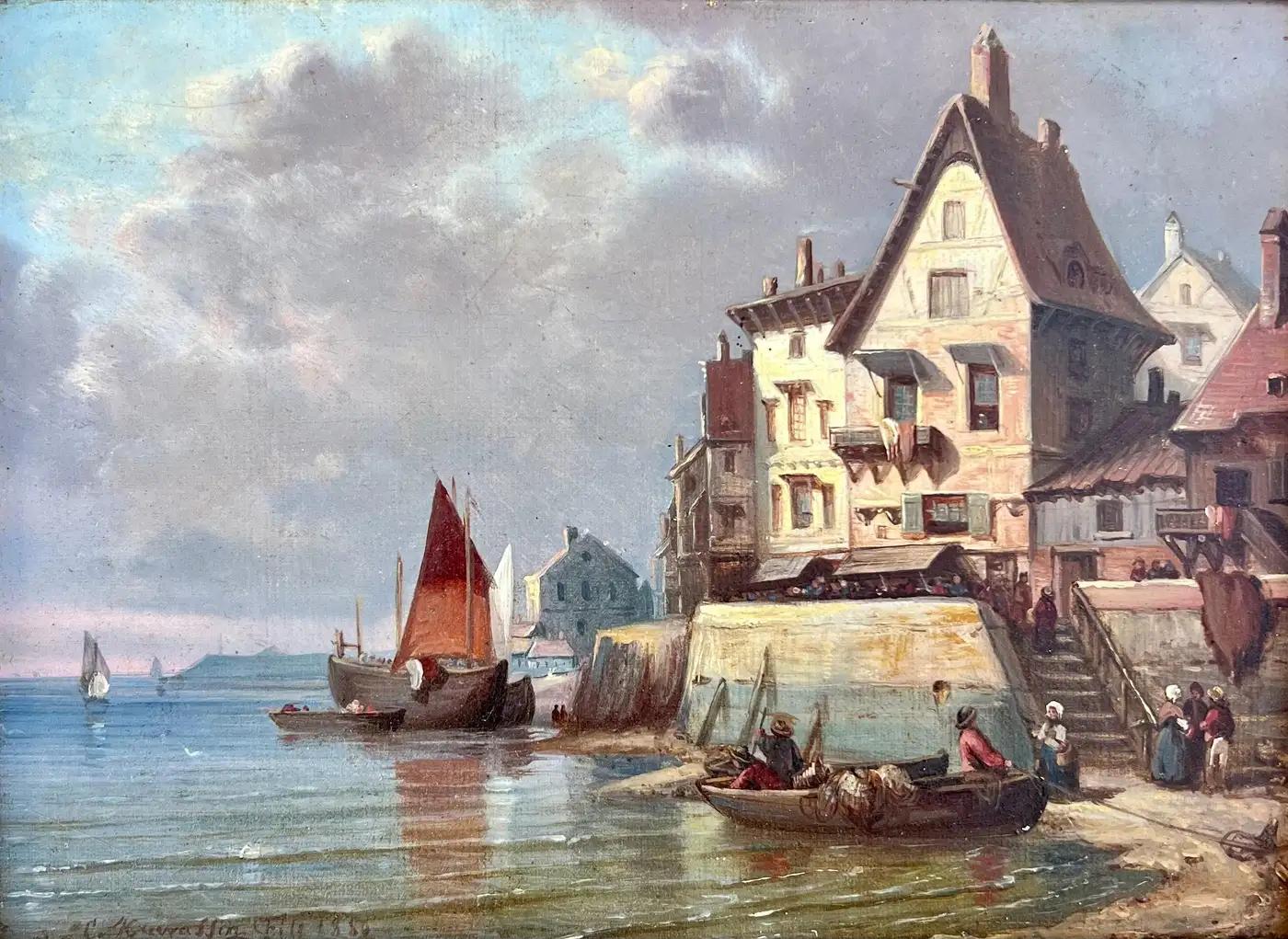 Città europea sull'acqua - Painting di Charles Euphrasie Kuwasseg